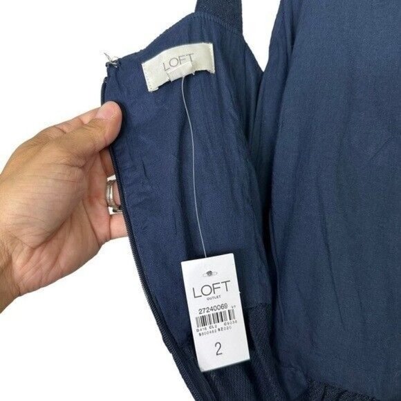 LOFT Outlet Navy Blue Jumper Dress Pockets Sz 2 NEW - Picture 9 of 14